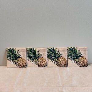 Home Essentials Sip In Style 4 Coaster Set Pineapples Square 4 1/4” Open Box
